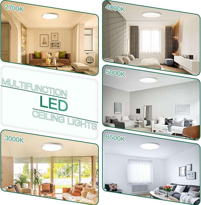 Brightever 4Pack LED Flush Mount Ceiling Light Fixture, 12 Inch 24W, Super Slim 0.67 Inch, 3200LM, Dimmable & 2700K-6500K 5 Color Selectable LED Ceiling Lights for Bedroom