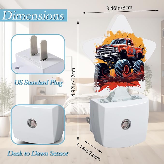 Cartoon Car Plug-in Night Light with Dusk-to-Dawn Sensor for Bathroom,Bedroom and Hallway Sleep Friendly Lamp for Women/Girls/Boys Gift,0.5w