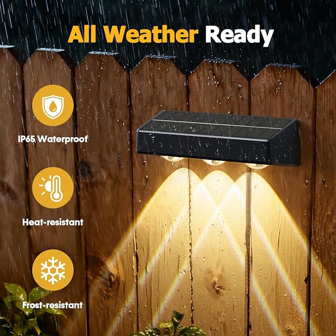 Solar Fence Lights,8 Pack Solars Deck Light,RGB Color,Outdoor Bulb Waterproof Led IP65,Power Patio Lamp with Lenses for Outside/Backyard/Railing/Yard(Black)