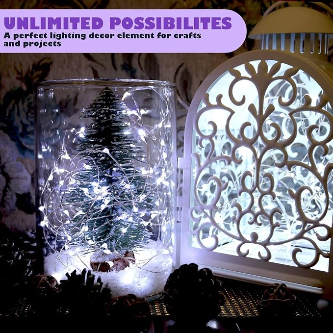 6 Pack Fairy Lights Battery Operated,10ft Silver Wire 30 LEDs Cool White | No Remote,Battery Operated Fairy Lights,Waterproof Silver Wire, Micro Starry Lights for DIY Wedding Centerpiece Table Décor