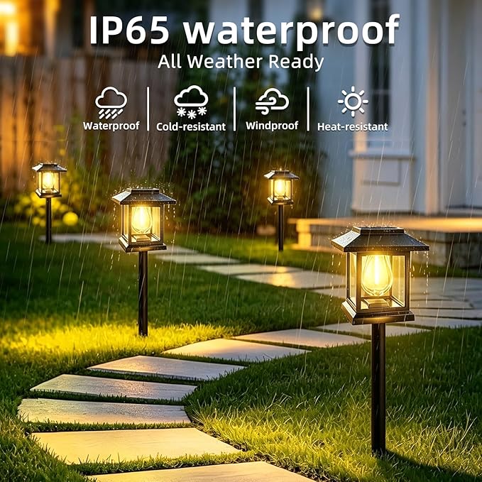 Solar Pathway Lights 2-Pack for for Yard Walkways | IP65 waterproof solar landscape lights. High-efficiency panels provide auto dusk-to-dawn glow for yard and driveway security