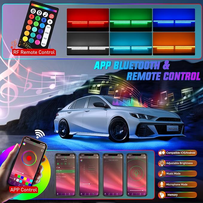 Nilight 4PCS Aluminum RGBW LED Underglow Strip Lights with APP & Remote | 396 LEDs Door Assist Multi Color DIY Sound Active Function Music Mode Underbody Light Strips for Car Truck RV