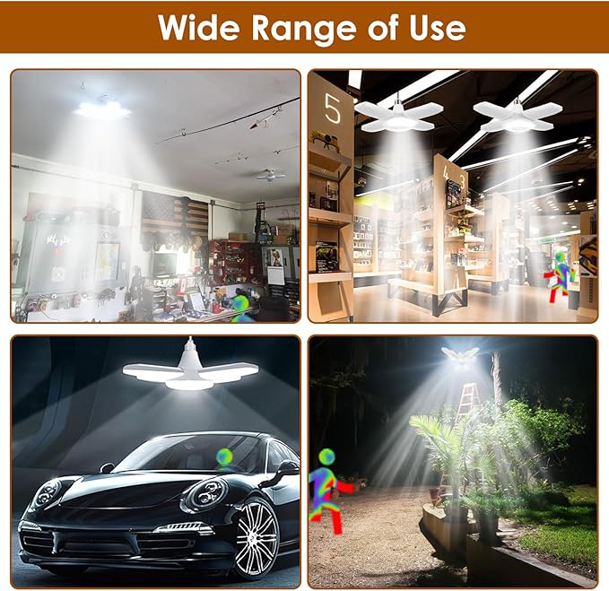 YWD LED Garage Light Motion Sensor, E26/E27 Screw-in Ceiling Mount LED Motion Activated Light for Garage/Shop/Porch - 60W 6000LM 6500K