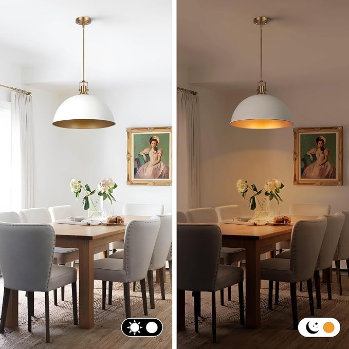 LamQee 18 Inch White and Gold Large Pendant Light Kitchen Island, Farmhouse Modern Dome Pendant Light Fixtures Ceiling Hanging Lighting Chandelier for Dining Room Over Table, Bar, Hallway, Entryway