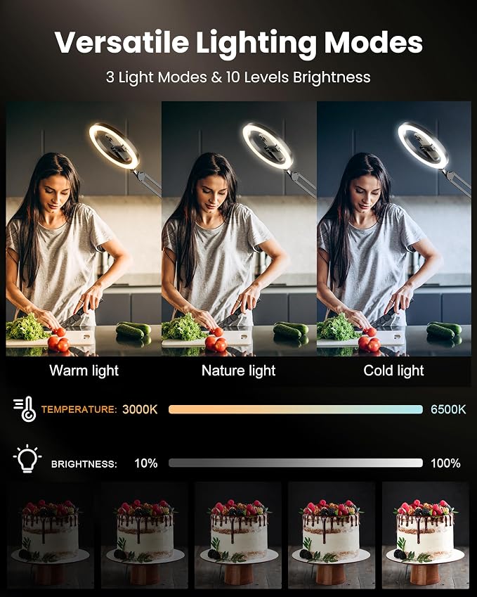 Ring Light with Stand Tripod for iPhone – Upgrade 1800 Lumens 10” Overhead Phone Tripod with Light, 2X Brighter Lighting for Video Recording, TikTok, YouTube, Streaming & Content Creator Essentials