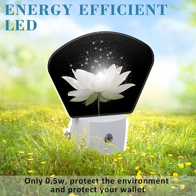 Magic White Lotus Flower Night Light for Kids Girls Boys, Lotus Flower LED Night Light Plug into Wall with Dusk to Dawn Sensor for Room, Hallway, Kitchen, Bathroom, Stairs Decor