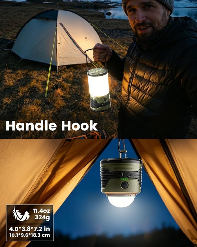 Glocusent 1200LM LED Camping Lantern Rechargeable, 7 Light Modes, 5000mAh Power Bank, IP45 Waterproof, Perfect Lantern Flashlight for Hurricane, Emergency, Power Outages, Home, USB C Cable Included
