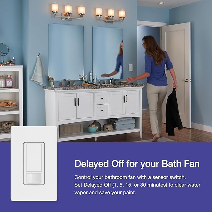 Lutron Maestro Motion Sensor Light Switch Indoor for Bathroom, Garage, Laundry Room, Any Bulbs, Occupancy Vacancy Sensor, Single-Pole, MS-OPS2-IV, Ivory