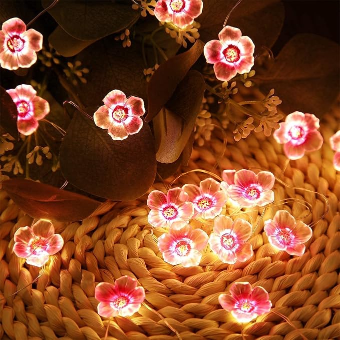 Mudder 4 Pack 13 FT 40 LEDs Cherry Blossom Flower String Lights | Pink Fairy Lights USB and Battery Operated Decorative String Light for Bedroom Indoor Outdoor Christmas Valentines Decor