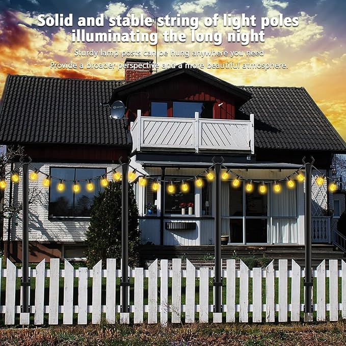 Pack String Light Poles,5 Ft Metal Poles with Fork for Outdoor String Lights,Outdoor Light Poles with Fork,Poles/Post/Stand for Outside,Patio (2 Pack 5FT)