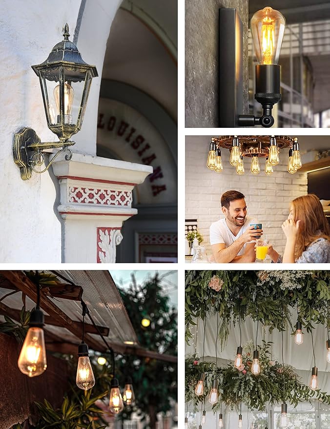 Dusk to Dawn Edison Light Bulbs ST19, Vintage Amber Glass, 2300K Amber Warm, 6.5W=60W, Non-Dimmable Auto On/Off Light Sensing LED Filament Bulb Outdoor, 700LM, E26, 2-Pack, HQ-H027