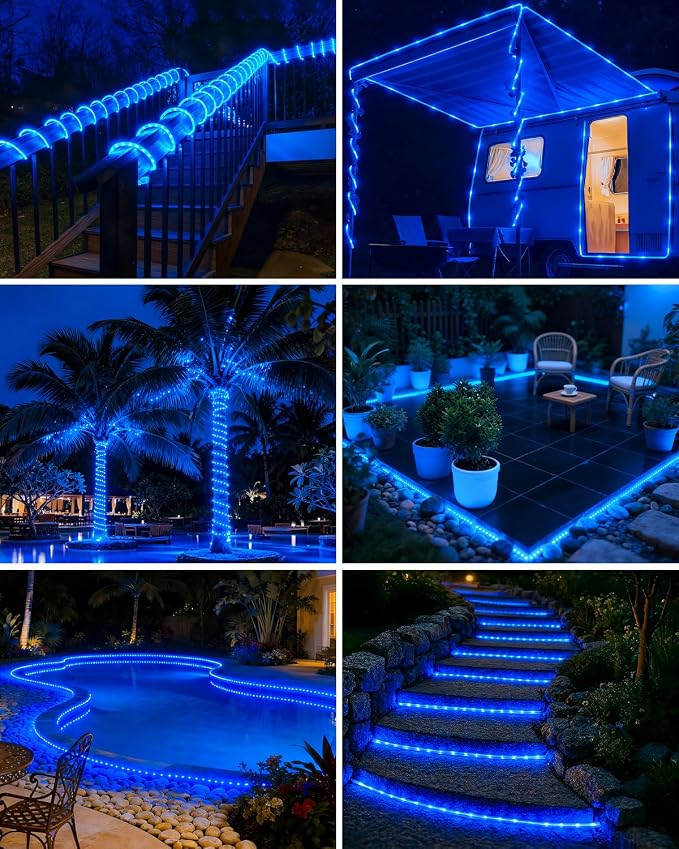 btfarm Solar Rope Lights, 120LED 46FT String Lights Outdoor Waterproof | 8 Modes, Timer & Memory Function, Tube Trampoline lighting for Outside Garden Tree Christmas Yard Patio Decor, Blue