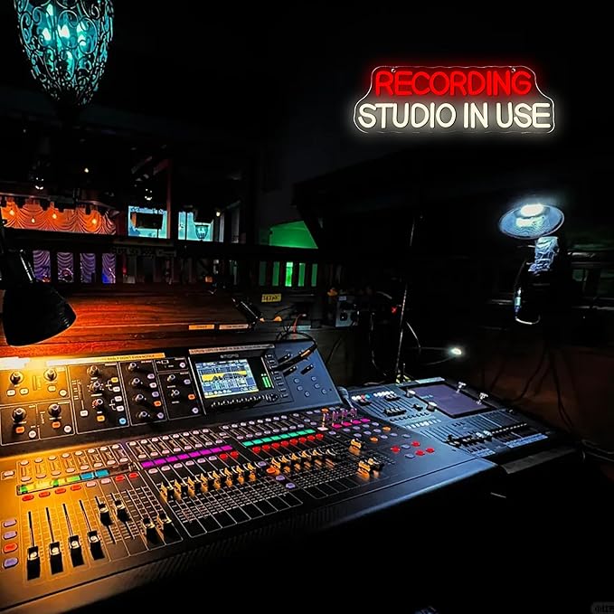Recording Studio In Use Neon Sign, Vintage Lighted Sign, Dimmable Music Entertainment Room Led Neon Light Sign for Recording Studio Music Studio Audiophile LED Sign Gifts(16.5 * 5.5in)