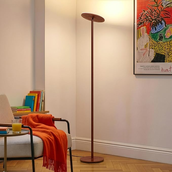 Brightech Sky LED Floor lamp, Torchiere Super Bright Floor Lamp for Living Room Decor & Office - Dimmable, Tall Standing Lamp with Warm Light for Bedroom & Reading - Red