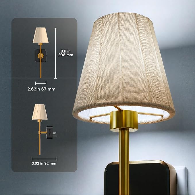 L LOHAS LED Night Lights Plug into Wall, Pleated Fabric Cover Night Light | 5000K Daylight with 0-100LM Dimmable Night-light, Dusk to Dawn Sensor Vintage Nightlight for Bedroom Living Room