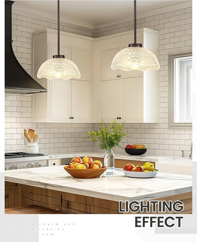 zeyu 1-Pack Adjustable Hanging Light, Bronze Pendant Light, Kitchen Island Hanging Ceiling Light with Clear Hammered Glass, Oil Rubbed Bronze Finish, ZJX116M1L ORB
