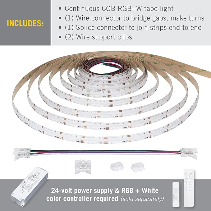 Armacost Lighting RibbonFlex Pro 24V COB LED Strip Light Tape RGB+W, 300 Lumens/Ft, 2.5M 177710