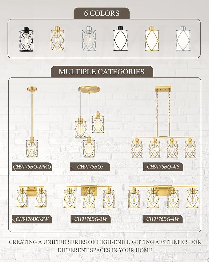 Brushed Gold Dining Room Chandeliers Light Fixtures, Modern 3-Light Pendant Lighting with Clear Glass, Farmhouse Cluster Kitchen Hanging Lights for Sink Bedroom, CH9176BG3