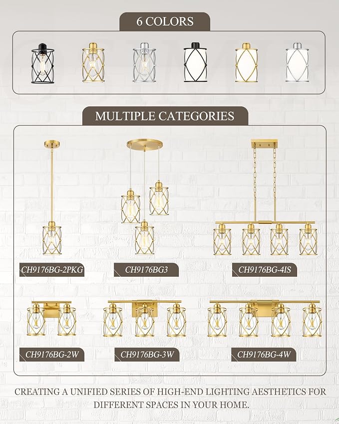 3-Light Brushed Gold Bathroom Light Fixtures, 21 Inch Modern Bathroom Vanity Lighting Fixtures Over Mirror with Clear Glass and Metal Cage Wall Sconce Lights for Bath, E26, CH9176BG-3W