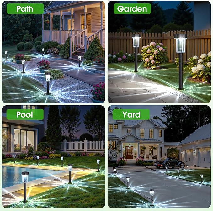Solar Lights Pathways 8 Pack, Solar Garden Lights IP65 Waterproof 6000K Cold White LED Path Lighting with Snowflake Pattern for Yard Lawn Driveway Walkway Ground Patio Landscape