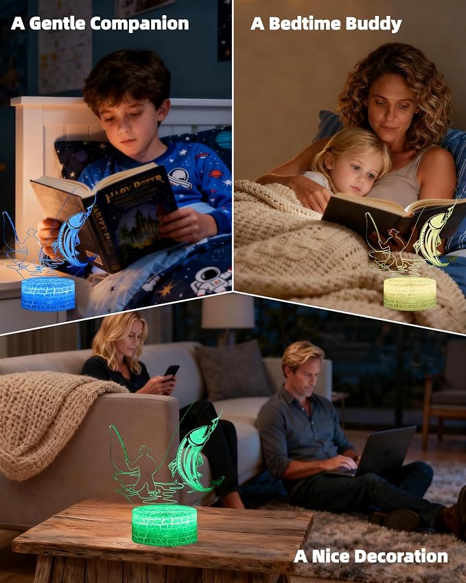 Fish 3D Illusion Lamp, Fishing Gift Night Light, 16 Colors Changing | Dimmable, Touch & Remote Control, Room Bedroom Decor, Birthday Father's Day Christmas for Boy Girl Toy Kid Teenage Men