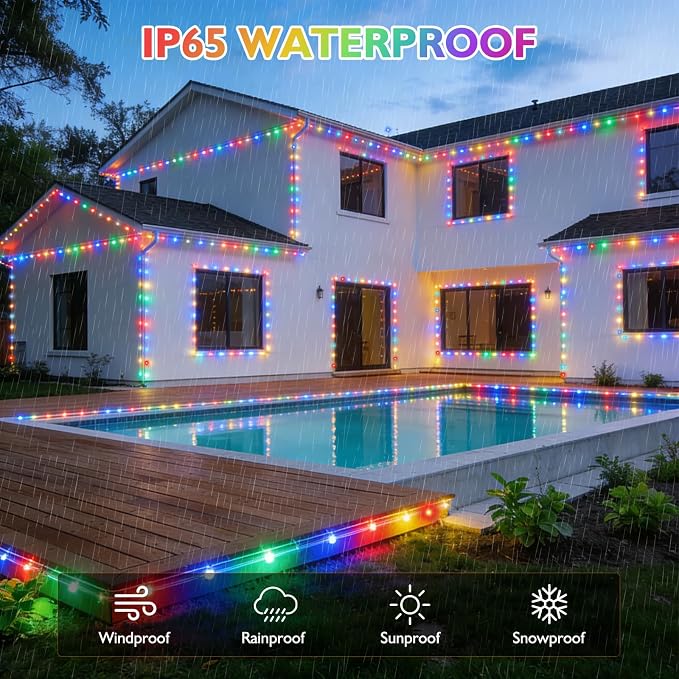 66ft LED Rope Lights Outdoor, 240 LED Connectable and Flexible Tube Lights with 8 Modes, Waterproof LED Rope Lighting for Garden, Patio, Pool, Bedroom, Party, Indoor Outdoor Decoration (Multicolor)