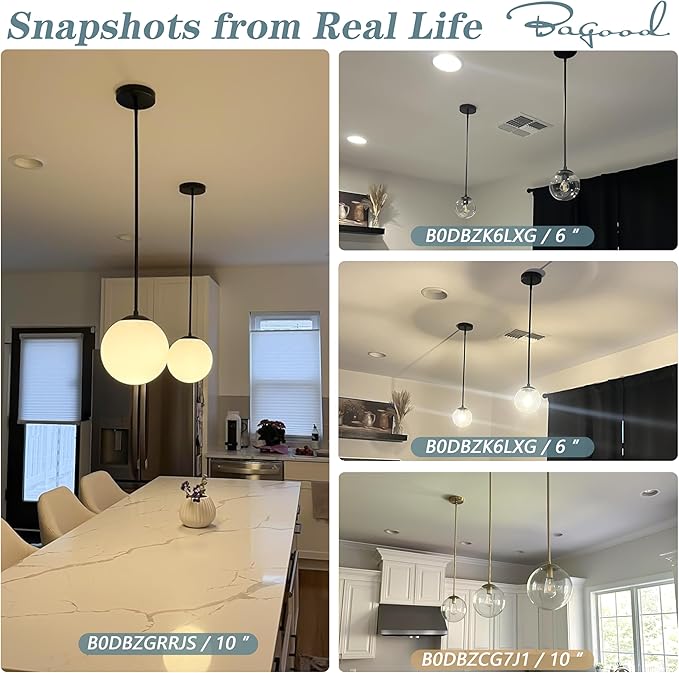 14" Globe Pendant Light 3-Light Black Milk Glass Pendant Light Mid Century Modern Light Fixture Globe Pendant Lights Kitchen Island Matte Black Finished with Milk Glass Lampshade for Bedroom