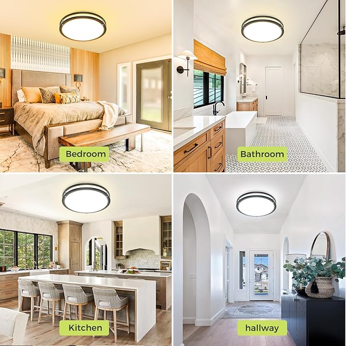 hepside Flush Mount LED Ceiling Light with Remote, Dimmable& 3000K-6500K Adjustable Ceiling Light Fixture, Timer, Night Light, 13 inch Black Ceiling Lamps for Kitchen Bathroom Bedroom Hallway