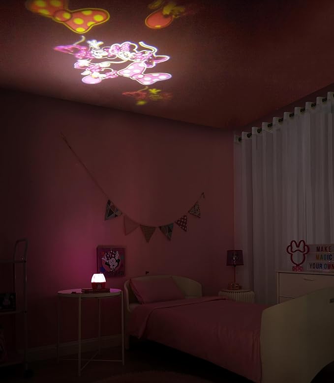 Disney Minnie Mouse Scene Projection Kids Lamp & Nightlight – Cute Bedroom Bedside Projector Lamp for Girls, Toddler & Children’s Night Light