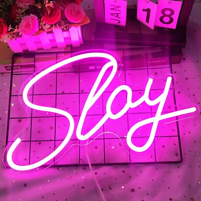 Preppy Lights Slay Dimmable Pink Neon Led Light Sign for Wall Decor 15.7''*9.4'', Bedroom, Living Room, Salon, Party Decor