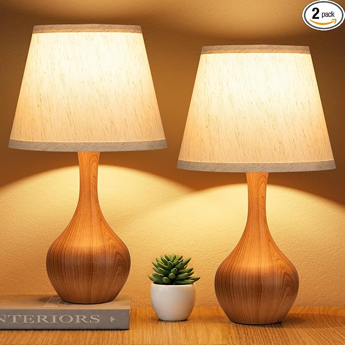 16.1" Touch Table Lamp for Nightstand, Dimmable Small Bedroom Lamp Set of 2 | Touch Control, Set of 2, Bulb Included, Wood-paint Bedside Lamps for Desk, Night Stands, Living Room, End Table, Corded