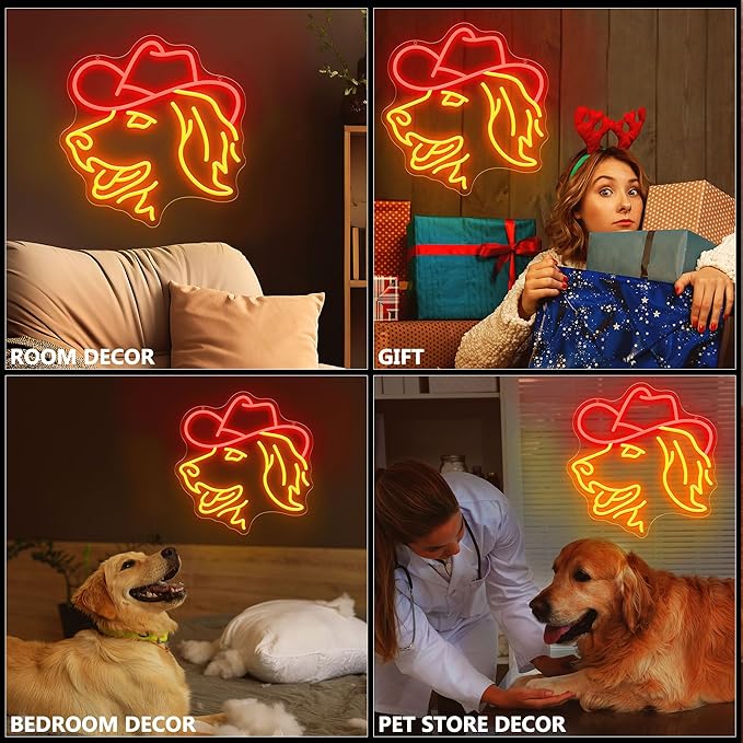 Golden Retriever Neon Signs, Dimmable Dog Neon Light for Wall Decor, Cute Animal with Hat LED Sign for Bedroom Home Man Cave Pet Shop Decor, USB Powered, Birthday Party Christmas Gifts for Pet Dog Lovers