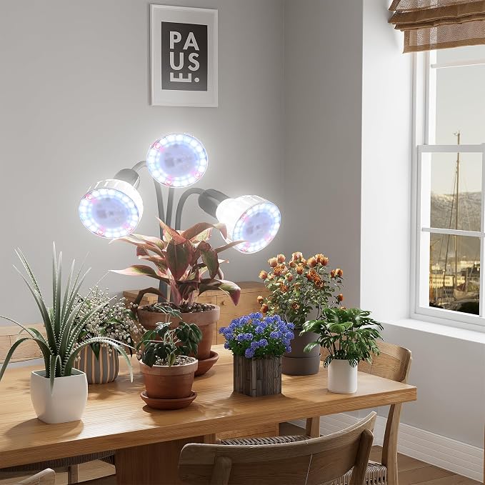 Grow Light,24W (160Watts Equiv) 5000K White Full Spectrum LED Growing Lamp Clip on Desk for Indoor Plants,Bulbs Replaceable & Non-dimmable (Black, 240W)