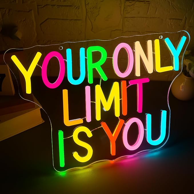 Your Only Limit Is You Neon Sign for Wall Decor | Dimmable motivational neon light, home office bedroom decor, gift for teens entrepreneurs, size 14.4*9.4 in
