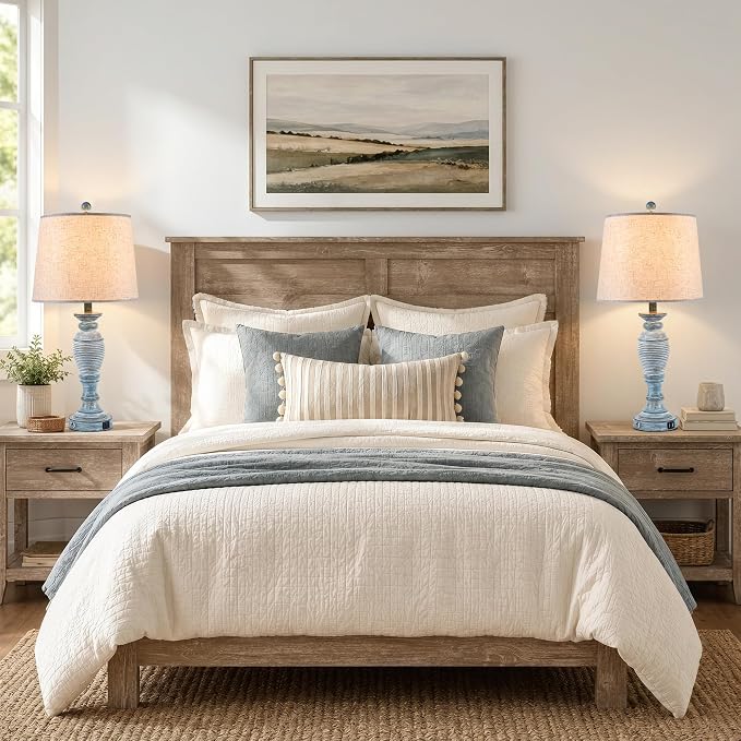 Farmhouse Table Lamps for Living Room, Touch Control, Set of 2 | 27.7" Table Lamps for Bedroom, Nightstands, Hallways, Bedside, 3 Way Dimmable Touch Contorl, USB A+C Ports, Bulbs Included