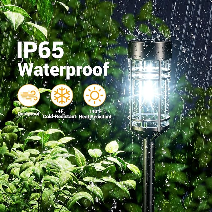 Amzarp 12 Pack Solar Garden Lights, Outdoor Bright LED Solar Pathway Lights | IP65 Waterproof Rugged Shatterproof Auto On/Off for Landscape Garden Yard Walkway Driveway Lawn Lighting（6500K Cool White）