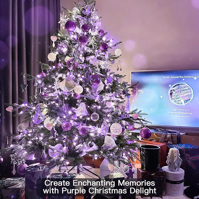 Hallowee Purple Lights Battery Operated, 66ft 200 LED Twinkle Lights Battery Operated, Purple Fairy Lights for Christmas Tree, Garland, Bedroom, Backyard, Porch, Yard, Party Decorations