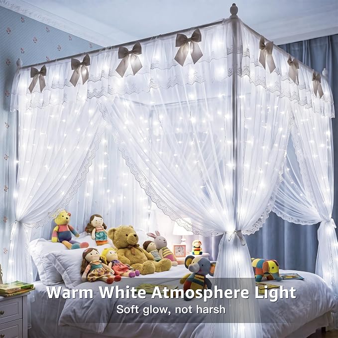 Ollny Curtain Lights 600 LED 19.7x9.8ft, Outdoor Waterproof String Lights for Backdrop, Fairy Light with Remote Timer 8 Modes, Plug in Christmas Light for Wall Wedding Patio Gazebo, Cool White