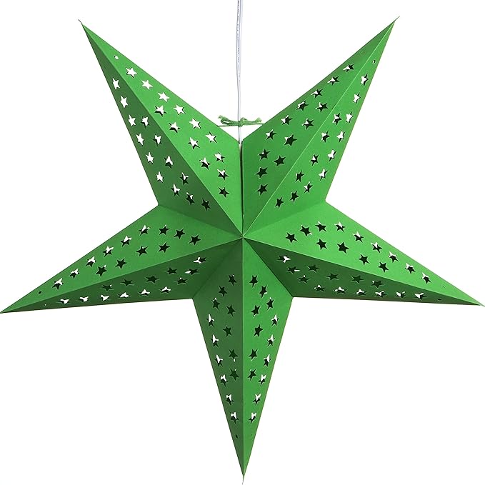 Solid Green Paper Star Lantern with 12 Foot Power Cord Included