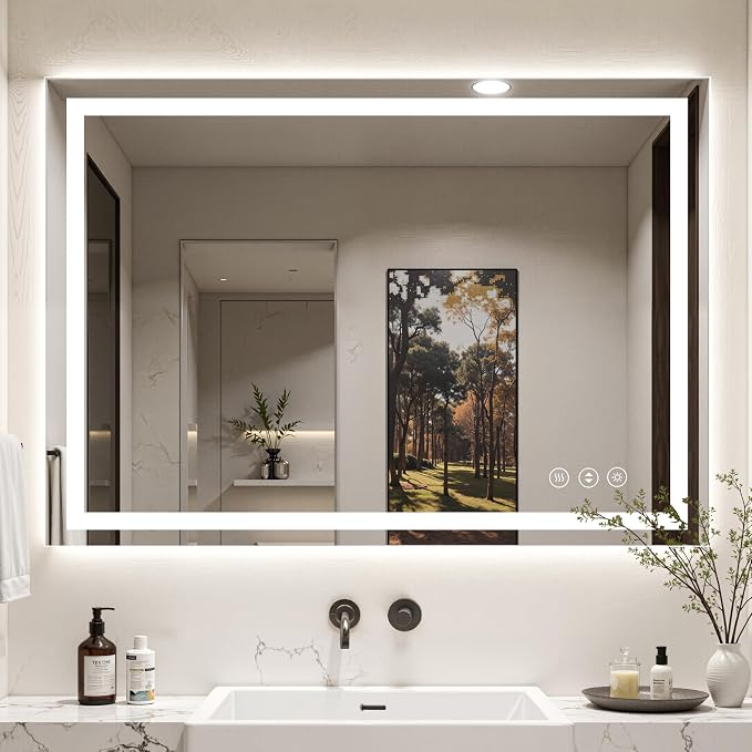 48x40 LED Bathroom Mirror with Anti-Fog, Backlit & Front Lit, Memory | Stepless Dimmable 3 Color CRI 95+ Shatterproof Tempered Glass ETL Listed for Safety Lighted Bathroom Vanity Mirror for Wall