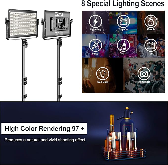 GVM RGB LED Video Light with Bluetooth Control, 360° Full Color 1000D PRO Video Lighting Kit with 736pcs Led Beads, 2 Packs Led Panel Light for YouTube Studio, Video Shooting, Conference, CRI 97+