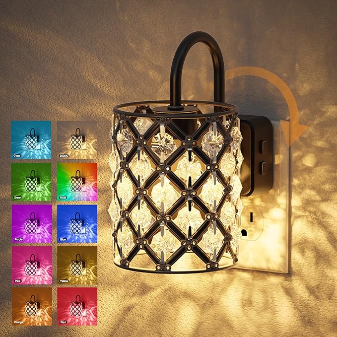 JandCase LED Night Light, Night Lights Plug into Wall, Color Changing Nightlight with Dusk to Dawn Sensor, Crystal Nightlight Plug in Wall for Hallway Bedroom Stairway