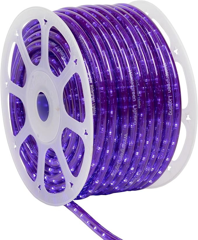 Wintergreen Lighting 150' Purple LED Rope Light, Halloween Rope Lighting LED Flexible Light Rope String Light Outdoor, 120V, ½ Inch, 2-Wire - Rope Light Clips and Power Cord Included
