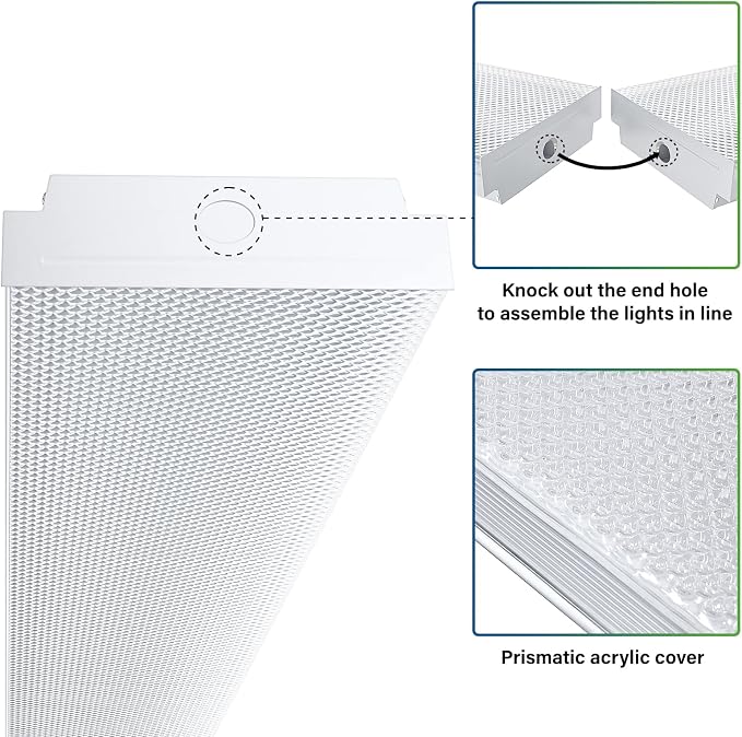 ANTLUX 4FT LED Wraparound 40W Shop Lights for Garage, 4400lm, 5000K, 4 Foot Crystal LED Wrap Light, 48 Inch Integrated Linear Strip Flush Mount Office Workshop Ceiling Lighting Fixture, 4 Pack
