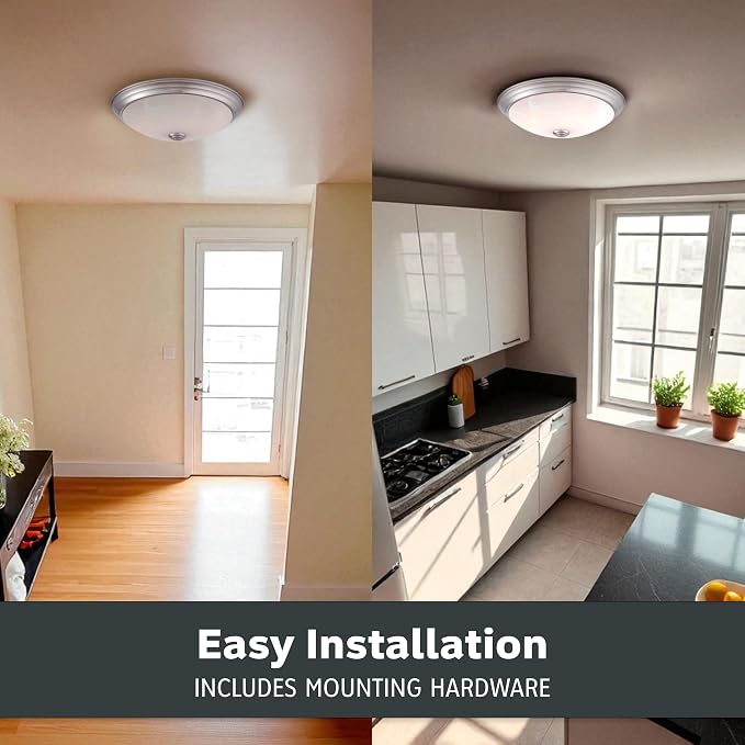 Designers Fountain 11 Inch Integrated LED Flush Mount Ceiling Light, 2-Pack, Alabaster White Glass Fixture for Kitchen, Bedroom, Bathroom, Hallway, Silver Finish, Energy Efficient, EVLED502C-35-2