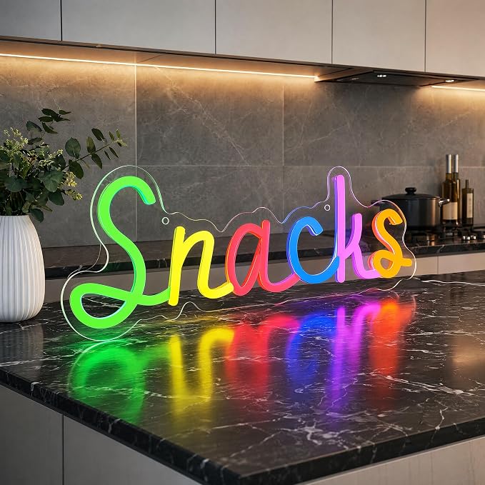 Snacks Neon Sign, Snack Bar Sign for Wall Decor, Candy Shop Movie Theater Decor, Dimmable USB Powered Colorful 15"x5.9"