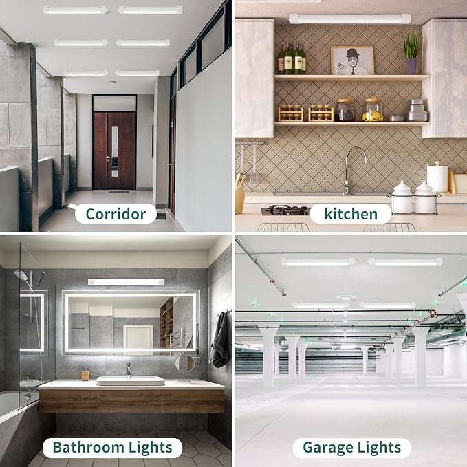 KUKUMAO 5000K Plug-in LED Tube Light Fixture, 18W Linkable Cabinet Light for Garage, Kitchen, Bathroom, Closet, Office - 2Ft, Triproof, White