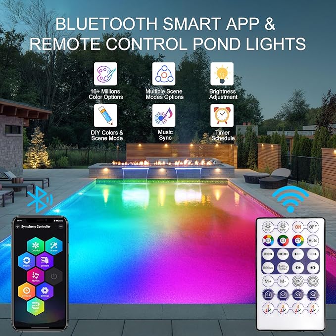 RGB Underwater Pond Lights,Super Bright 18 LED Submersible Fountain Lights, Bluetooth APP Control IP68 Waterproof Color Changing Spotlights for Fish Aquarium Tank Yard Garden Pool(Set of 10)