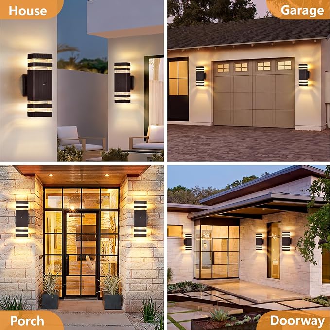 DASTOR 2 Pack Dusk to Dawn Outdoor Wall Lights, Brown Exterior Wall Sconce Lighting Fixtures, Up and Down Porch Lights Outdoor Waterproof Warm White 3000K Outside Lights for House Garage Patio