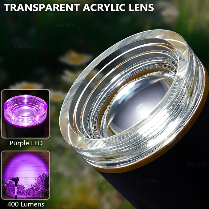 DenicMic Solar Halloween Lights Outdoor Waterproof Purple Lens LED 4 Pack | Adjustable Angel Solar Spot Lights Outdoor for Yard Garden Patio Wall Tree Landscape Spotlights, Acrylic Lighted Pole